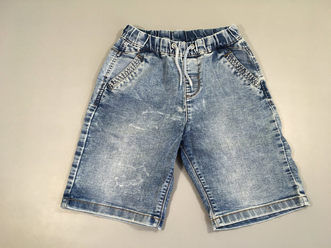 Bermuda denim bleu effet délavé taille élastique, moins cher chez Petit Kiwi