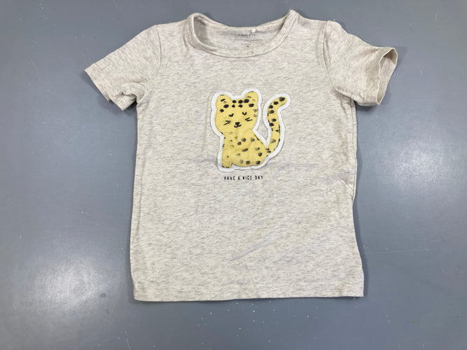 T-shirt m.c beige chiné Félin texturé, moins cher chez Petit Kiwi