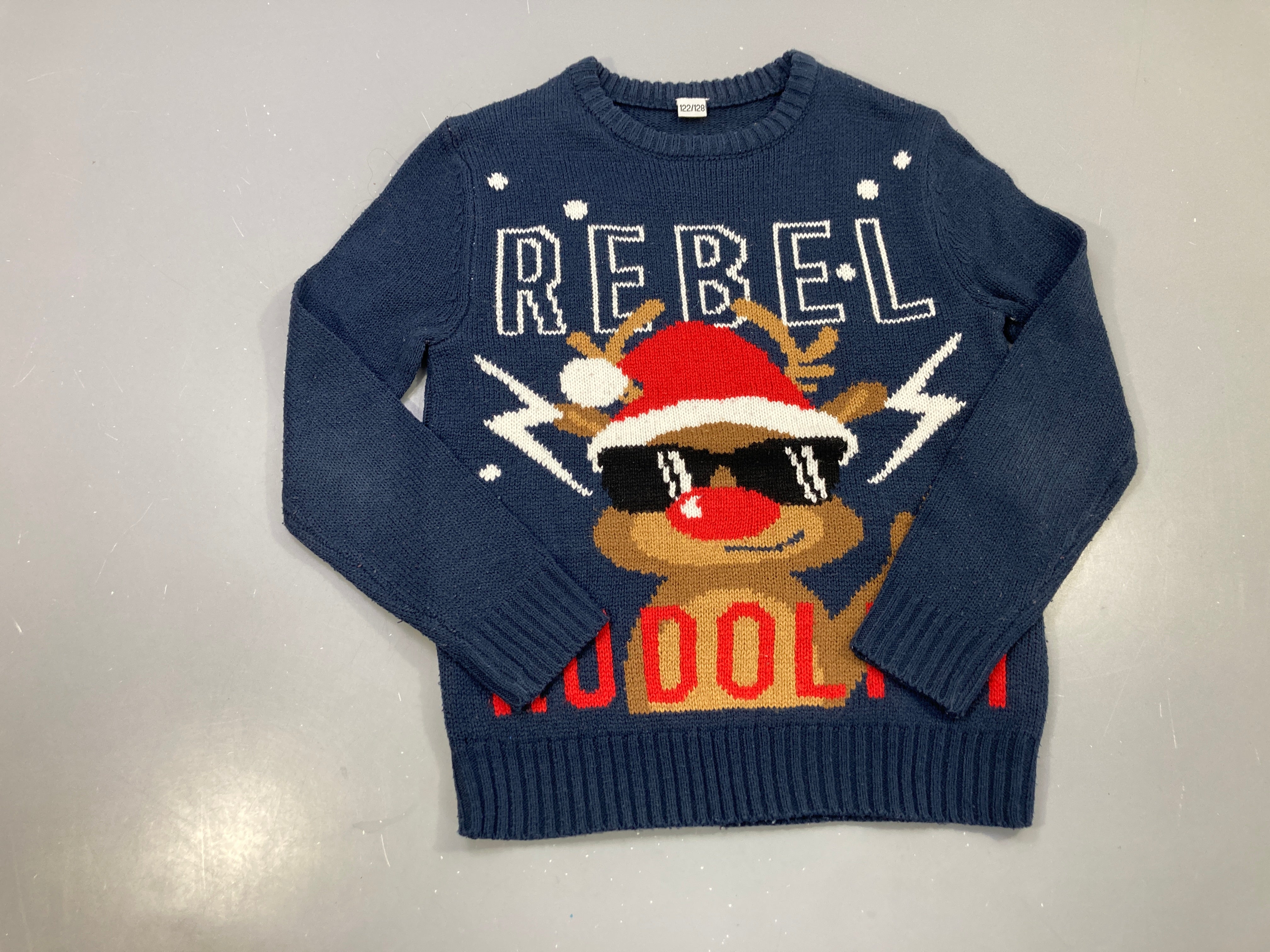 Pull bleu marine tricot, rebel rudolph Bouloché!