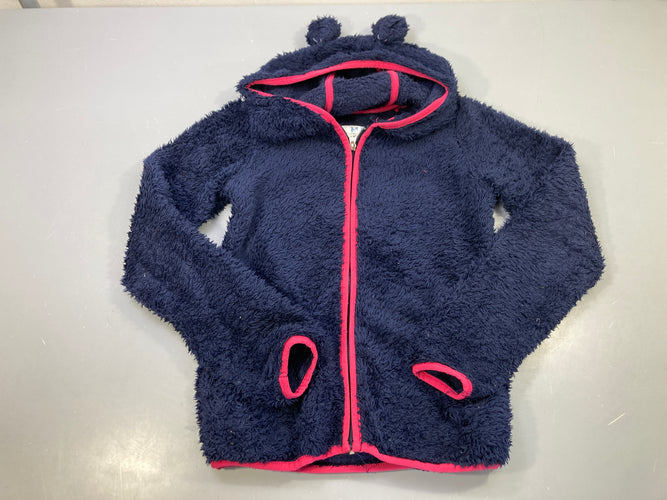 Gilet bleu marine duveteux capuche oreilles ours zippé, moins cher chez Petit Kiwi
