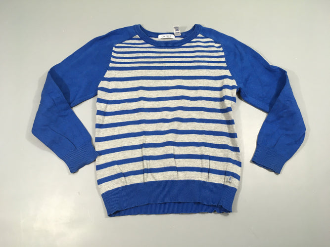 Pull léger bleu rayé gris, moins cher chez Petit Kiwi