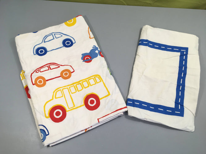 Taille + Housse de couette blanche voitures 140-200cm, moins cher chez Petit Kiwi
