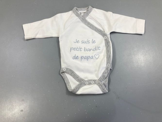 2 Bodies m.l blanc bords gris Bandit de papa, moins cher chez Petit Kiwi