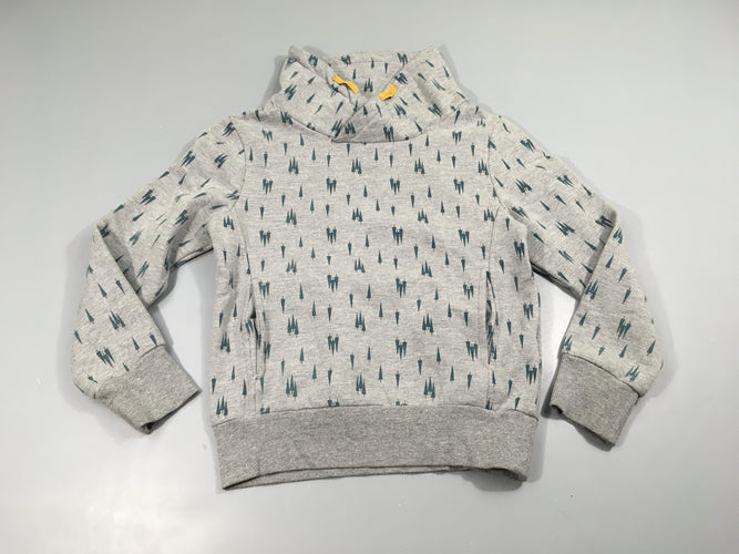 Sweat col gris chiné sapins, un peu bouloché, moins cher chez Petit Kiwi