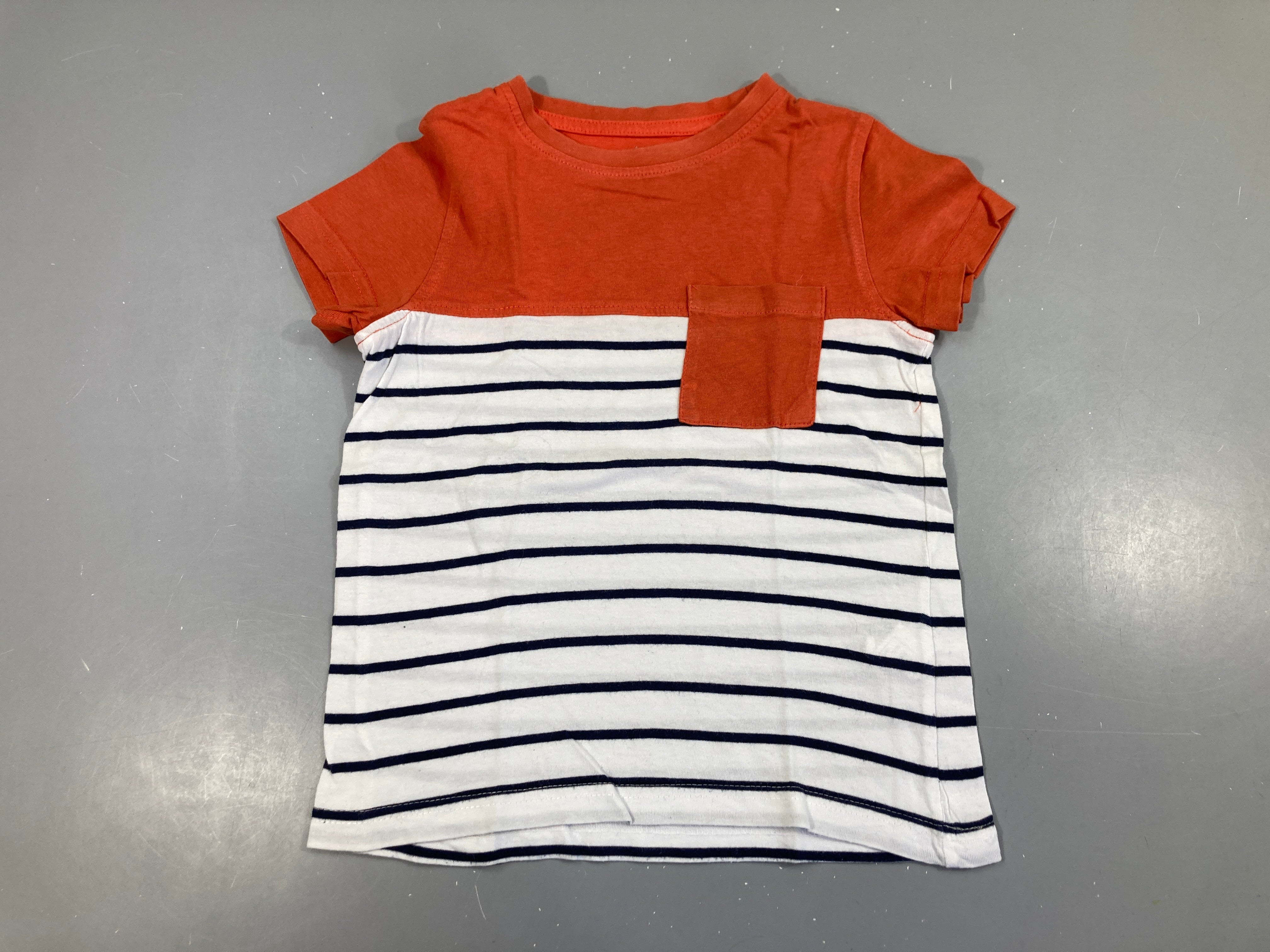 T-shirt m.c orange/blanc rayé poche
