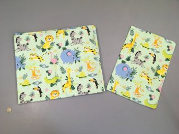 Housse de couette (110x135cm) + taie d'oreiller (40x60cm) vert animaux, Novitesse