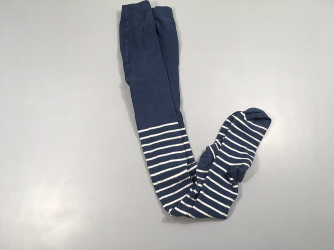 Paire de collants bleu rayé blanc, bouloché, moins cher chez Petit Kiwi