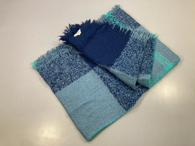 Écharpe carreaux bleu turquoise marine franges Naf-Naf, moins cher chez Petit Kiwi