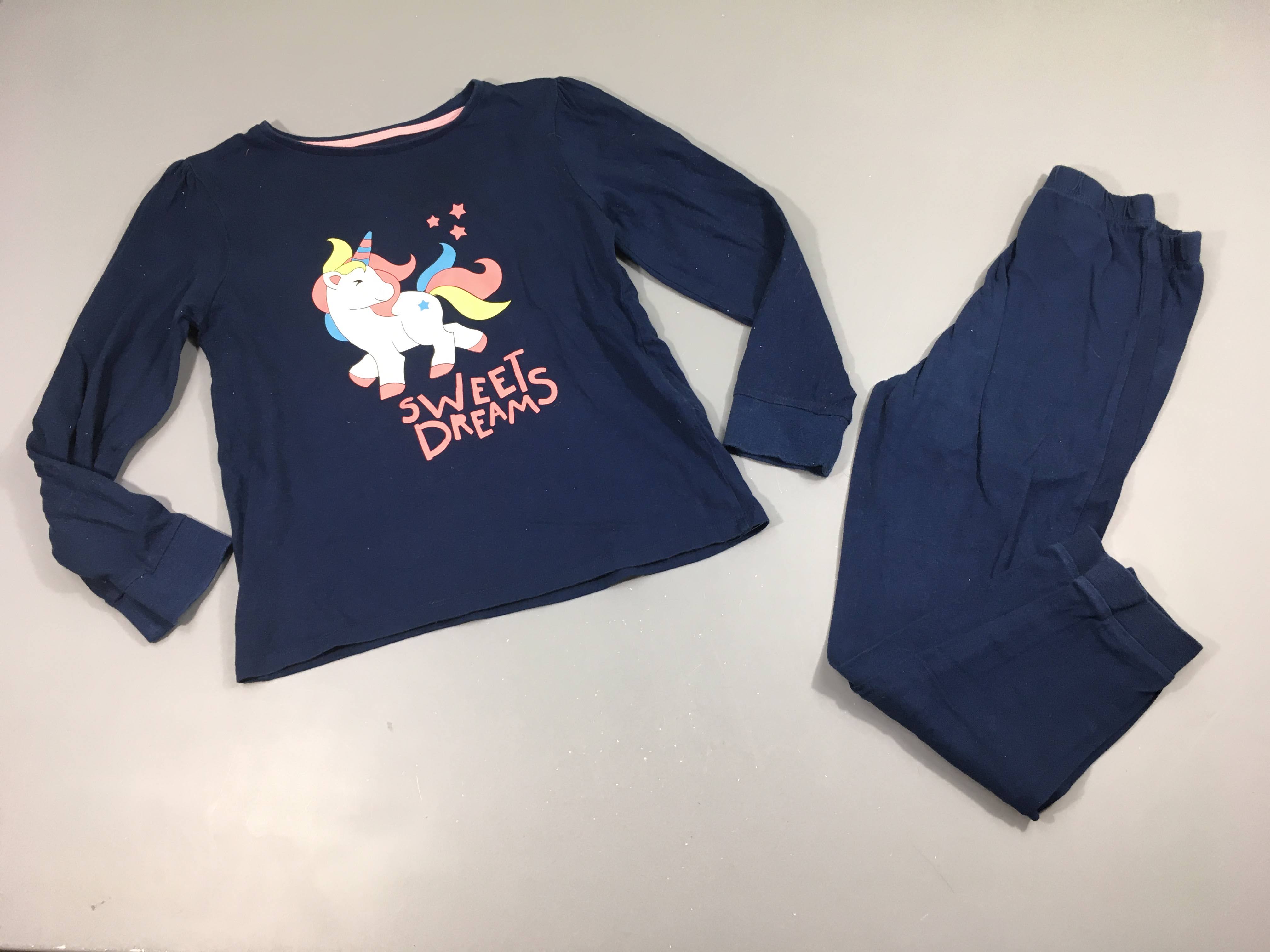 Pyjama 2pcs jersey bleu foncé licorne