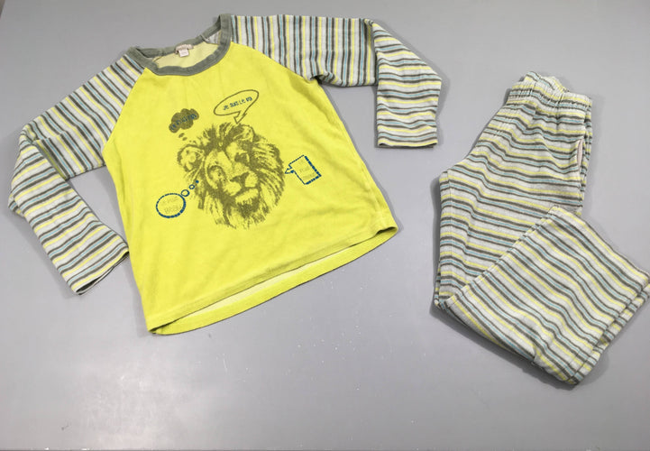 Pyjama 2pcs velours anis rayé lion, moins cher chez Petit Kiwi