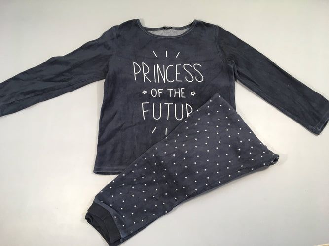 Pyjama 2pcs velours bleu foncé, pantalon à étoiles blanches, princess, moins cher chez Petit Kiwi