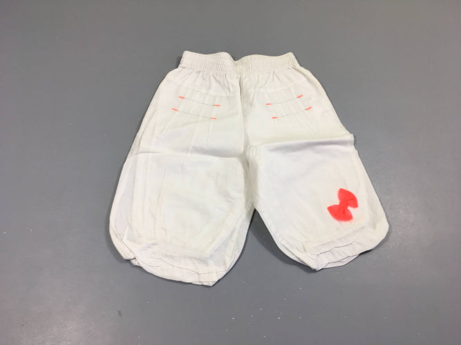 Pantalon coton légé blanc, resseré dans le bas broderie et noeus rose fluo et argent, moins cher chez Petit Kiwi