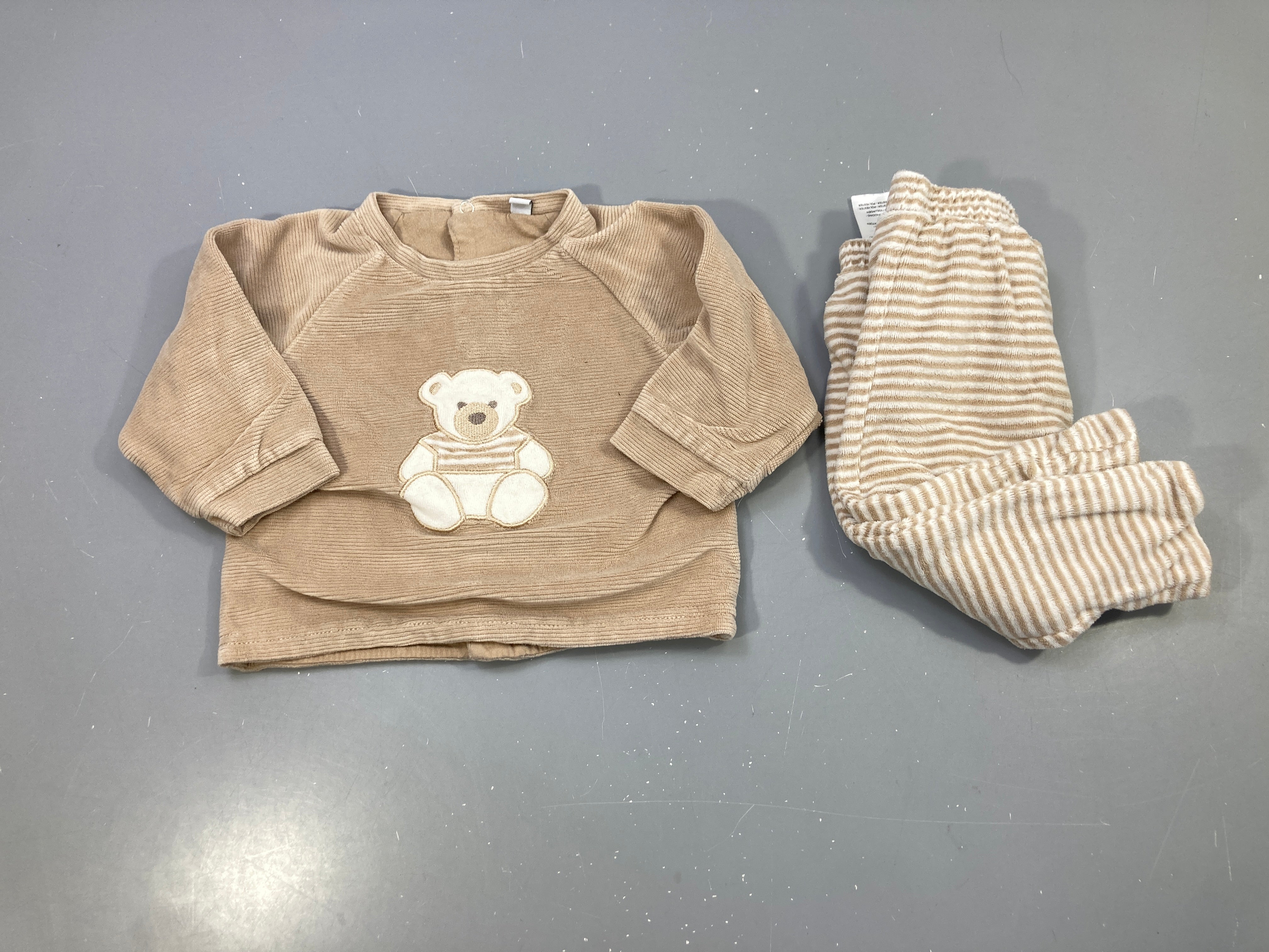 Ensemble velours beige ourson rayures