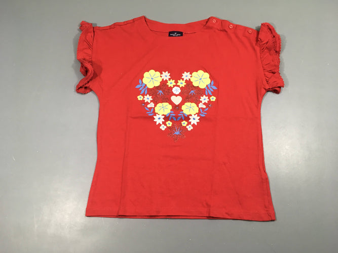 T-shirt m.c rouge fleurs relief, moins cher chez Petit Kiwi