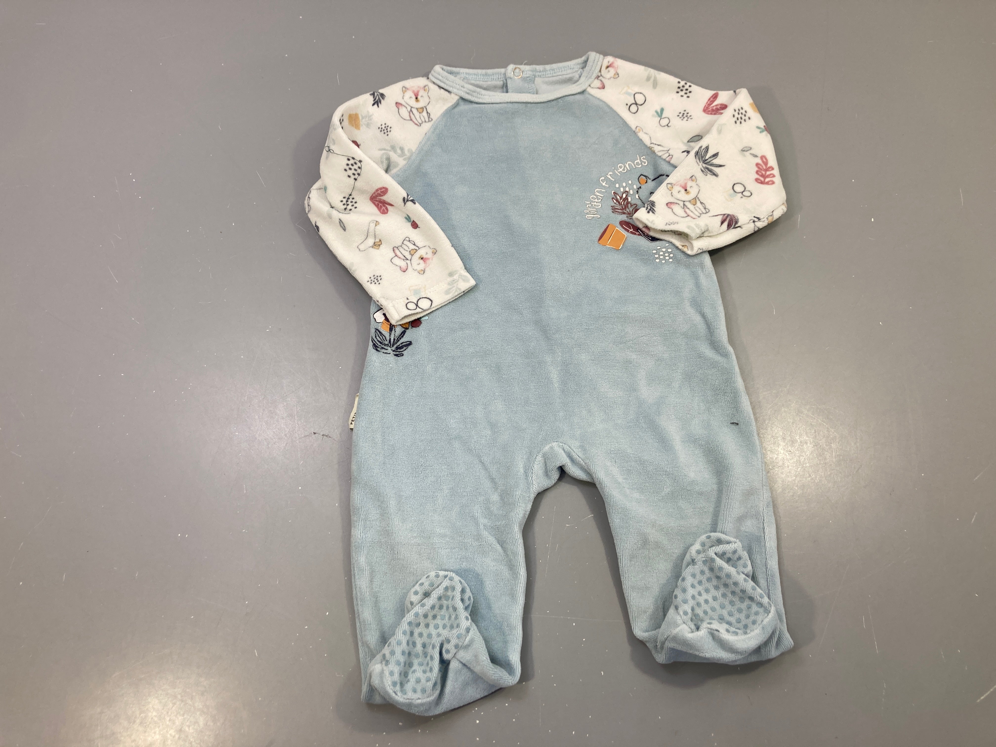 Pyjama velours bleu ciel imprimé renards fleurs
