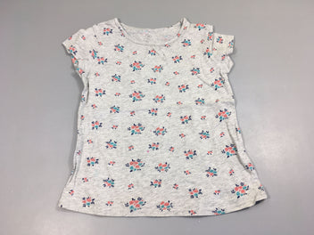 T-shirt m.c gris clair motifs fleurs roses et bleues