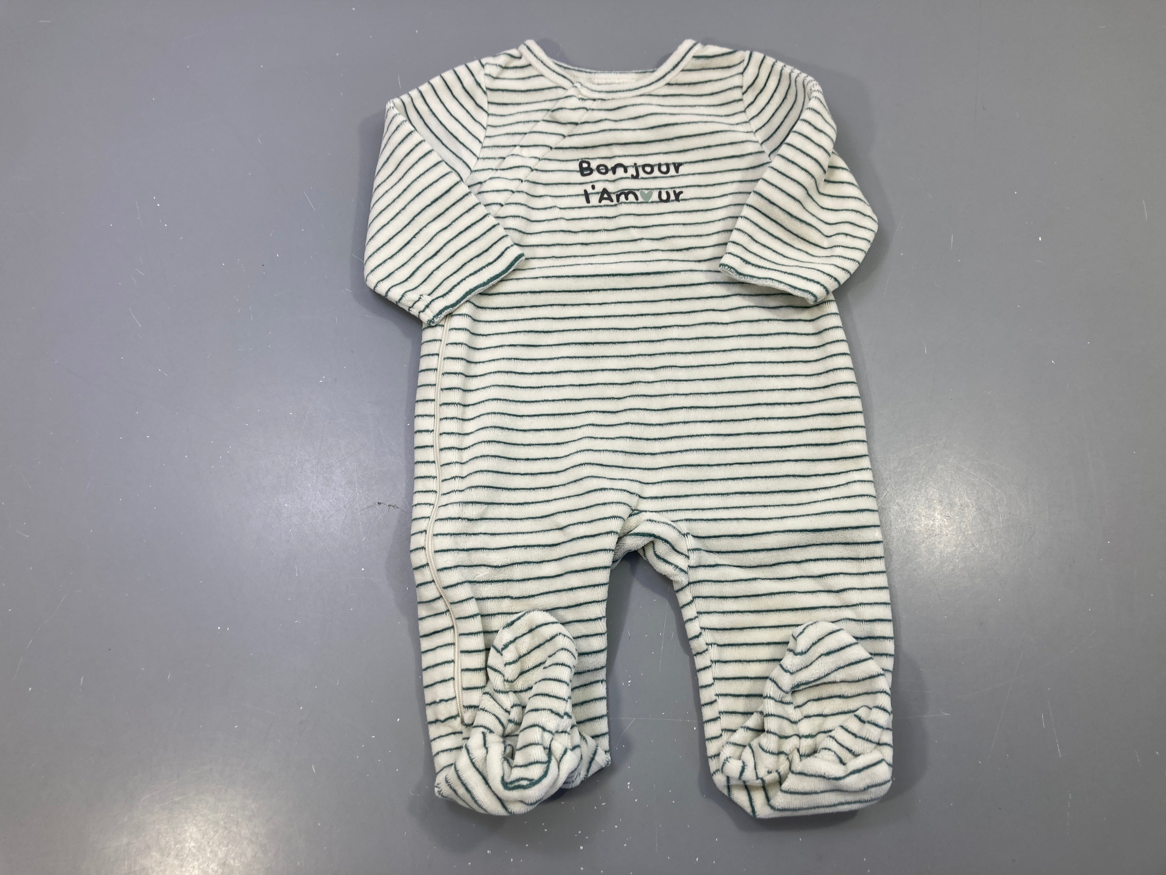 Pyjama velours rayé blanc vert imprimé Bonjour l'Amour