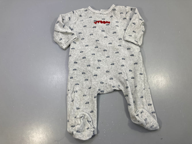 Pyjama velours gris chiné imprimé voitures Vrooom, moins cher chez Petit Kiwi