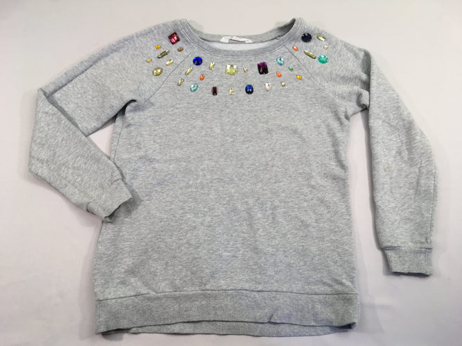 Sweat gris gros Strass colorés-Petite tache manches légèrement bouloché, moins cher chez Petit Kiwi
