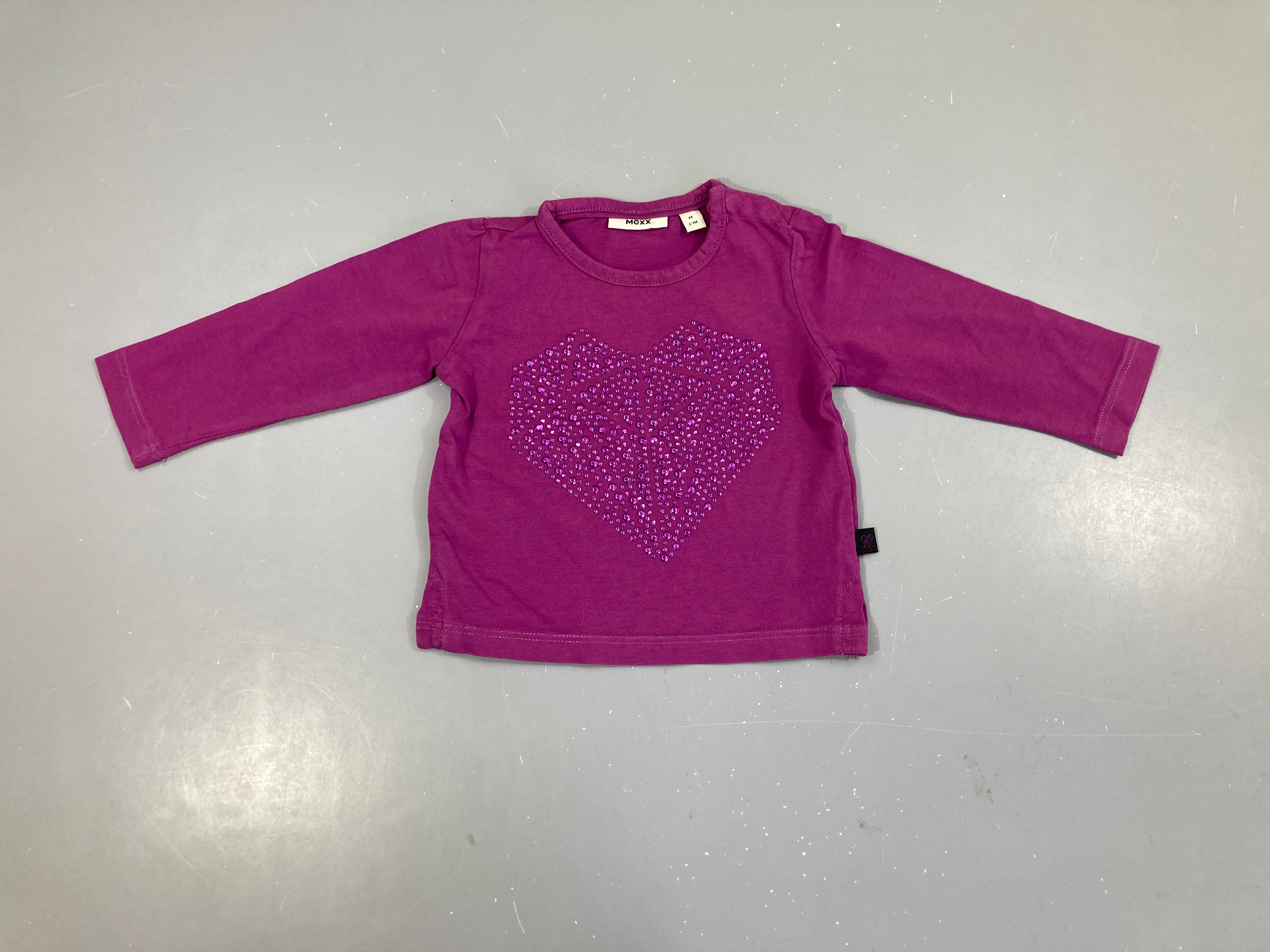 T-shirt m.l mauve coeur strass
