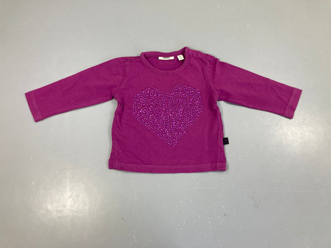 T-shirt m.l mauve coeur strass, moins cher chez Petit Kiwi