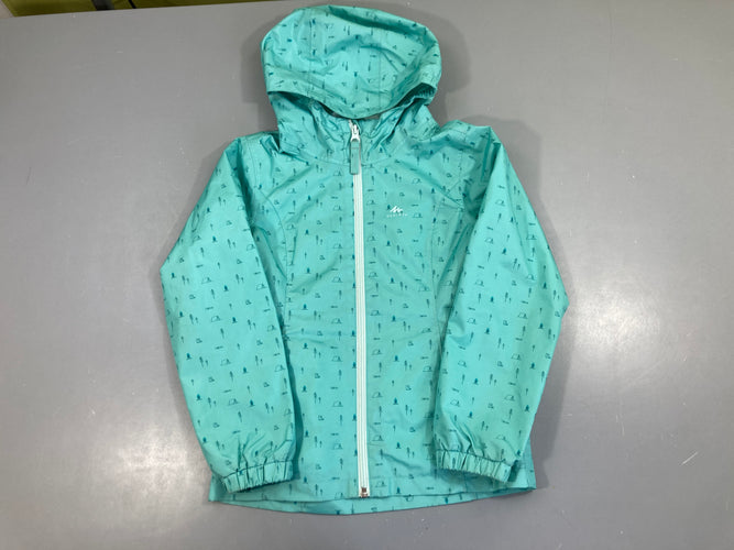Veste déperlante zippée bleu clair motifs camping à capuche, moins cher chez Petit Kiwi