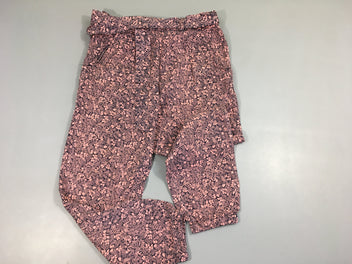 Pantalon fluide resseré dans le bas , imprimé bleu foncé et rose avec ceinture