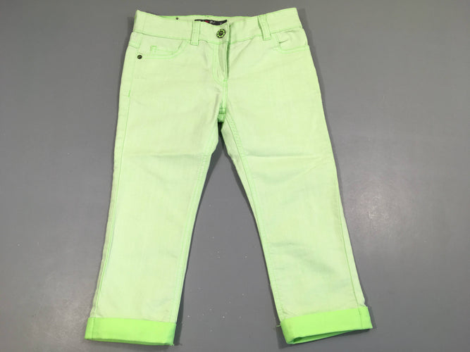 Pantalon court jean vert fluo avec rebord, taille réglable, moins cher chez Petit Kiwi