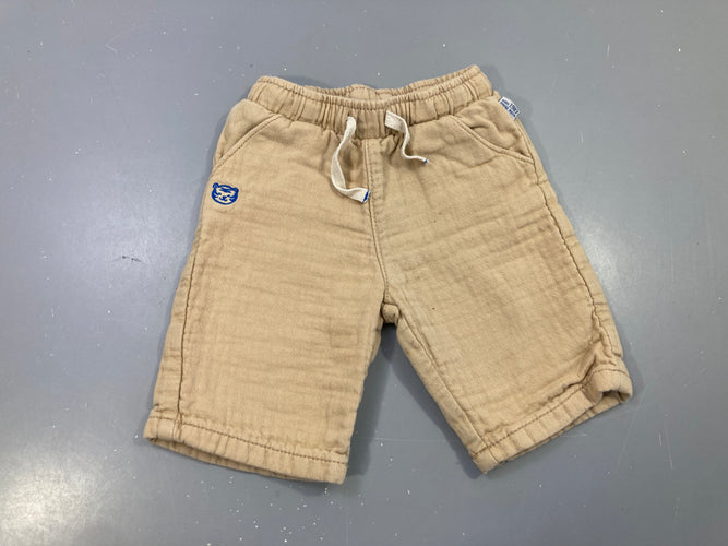 Short beige cordon écusson ours bleu, moins cher chez Petit Kiwi