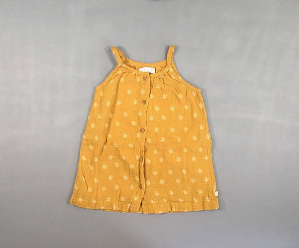 Robe fines bretelles tétra jaune moutarde feuilles, Cadet Rousselle, moins cher chez Petit Kiwi