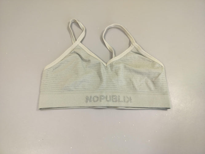 Brassière   gris bleuté rayé argenté "no publik" 85% polyamide 14% élasthanne  1% fibres métallisées, moins cher chez Petit Kiwi