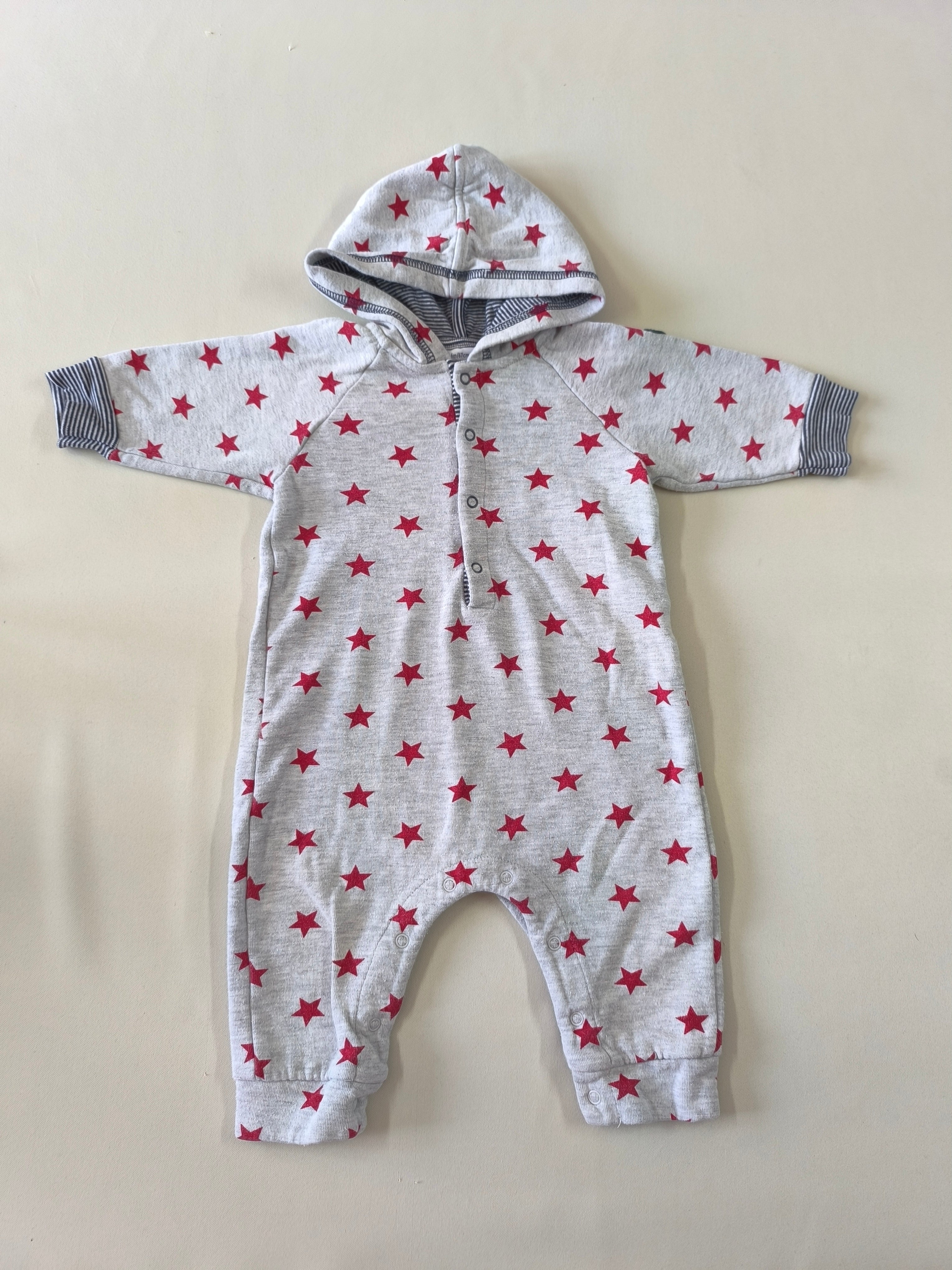 Combinaison molleton à capuche grise étoiles rouges