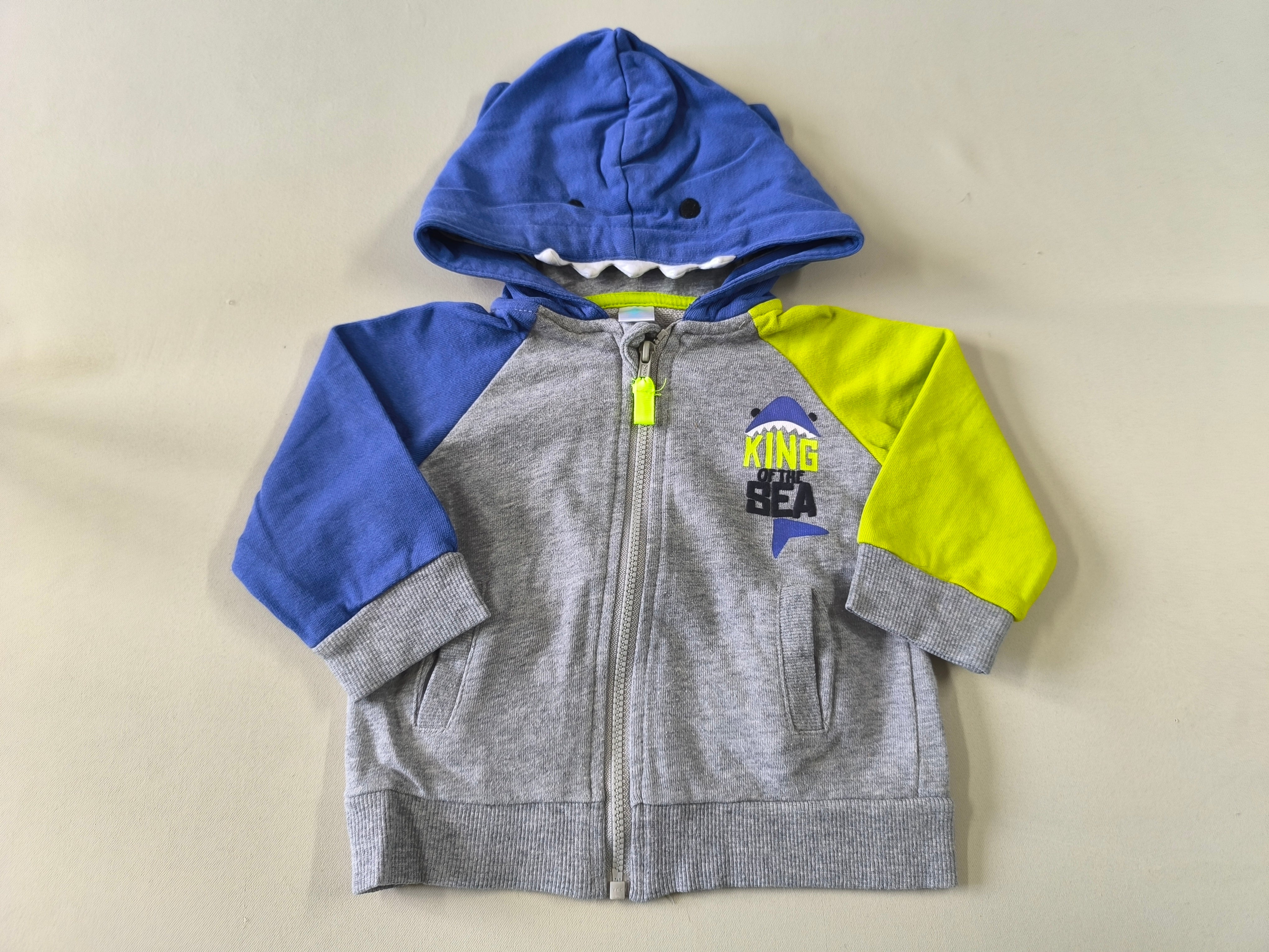 Sweat zippé à capuche gris manche bleue/verte 