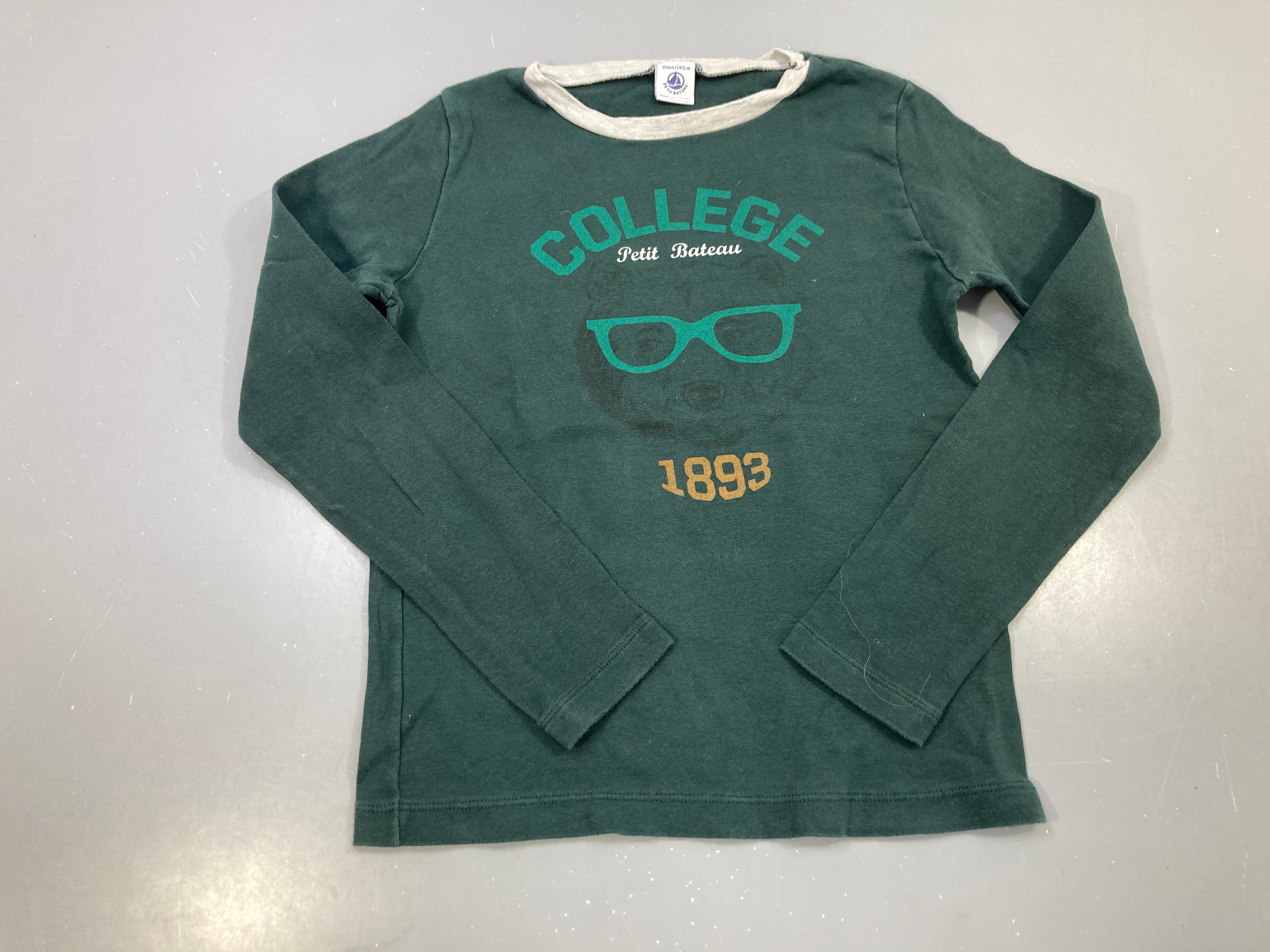 T-shirt m.l vert imprimé College ours lunettes