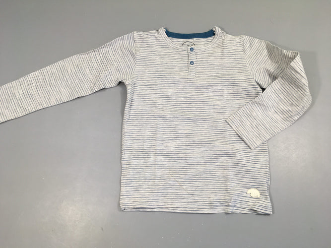 T-shirt m.lgris clair ligné bleu , boutons encolure, moins cher chez Petit Kiwi