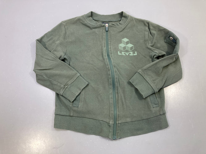 Sweat zippé kaki coton piqué Level cubes un peu délavé, moins cher chez Petit Kiwi