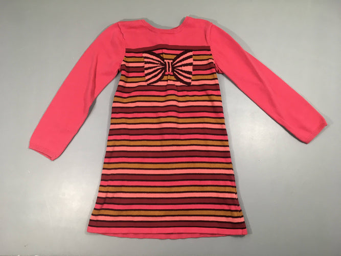 Robe pull ml rose rayé motif noeud-Légèrement boulochée, moins cher chez Petit Kiwi