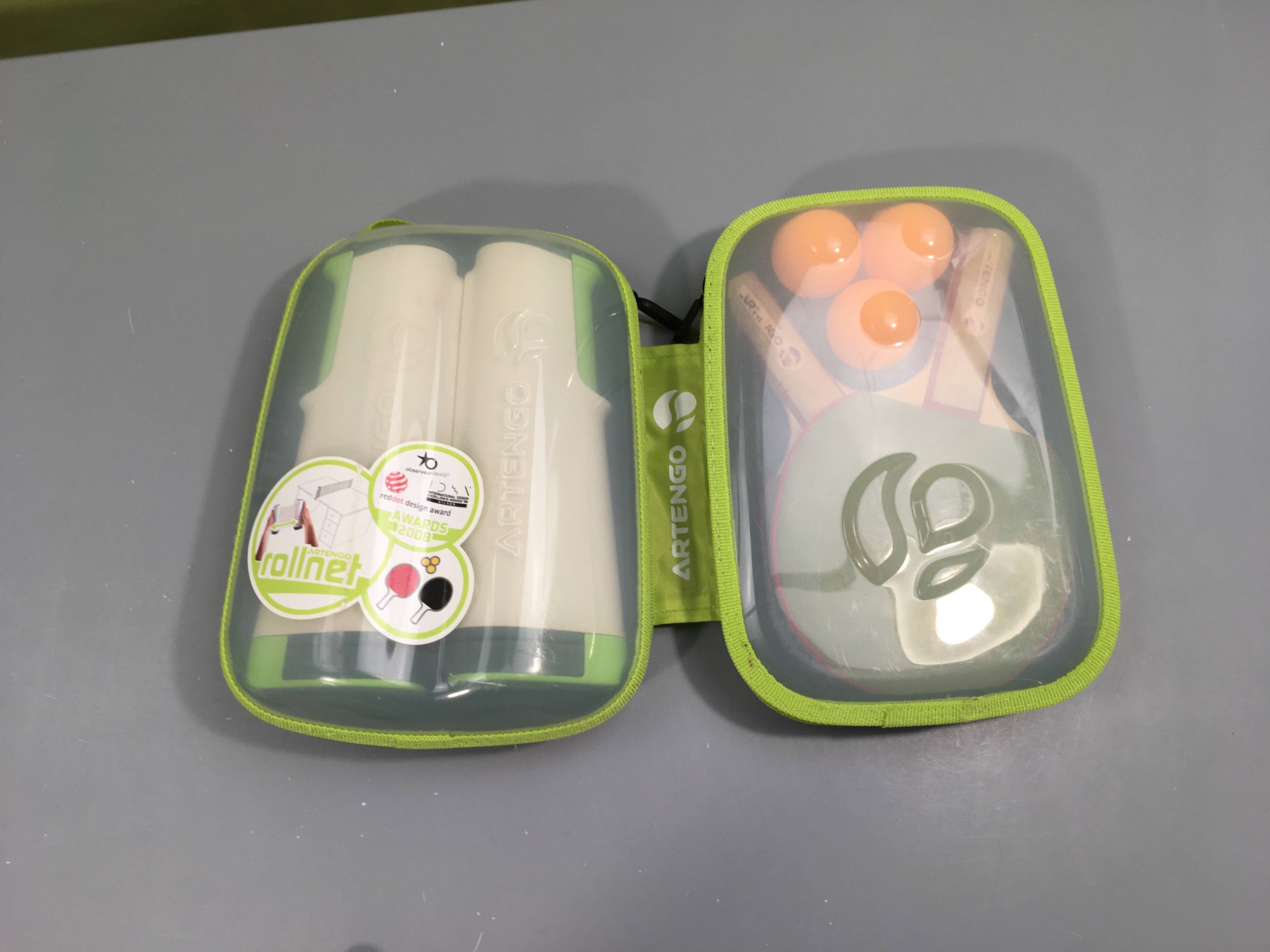 Set poteaux filet de Ping Pong réglables Rollnet blanc-vert 3 balles 2 raquettes Artengo