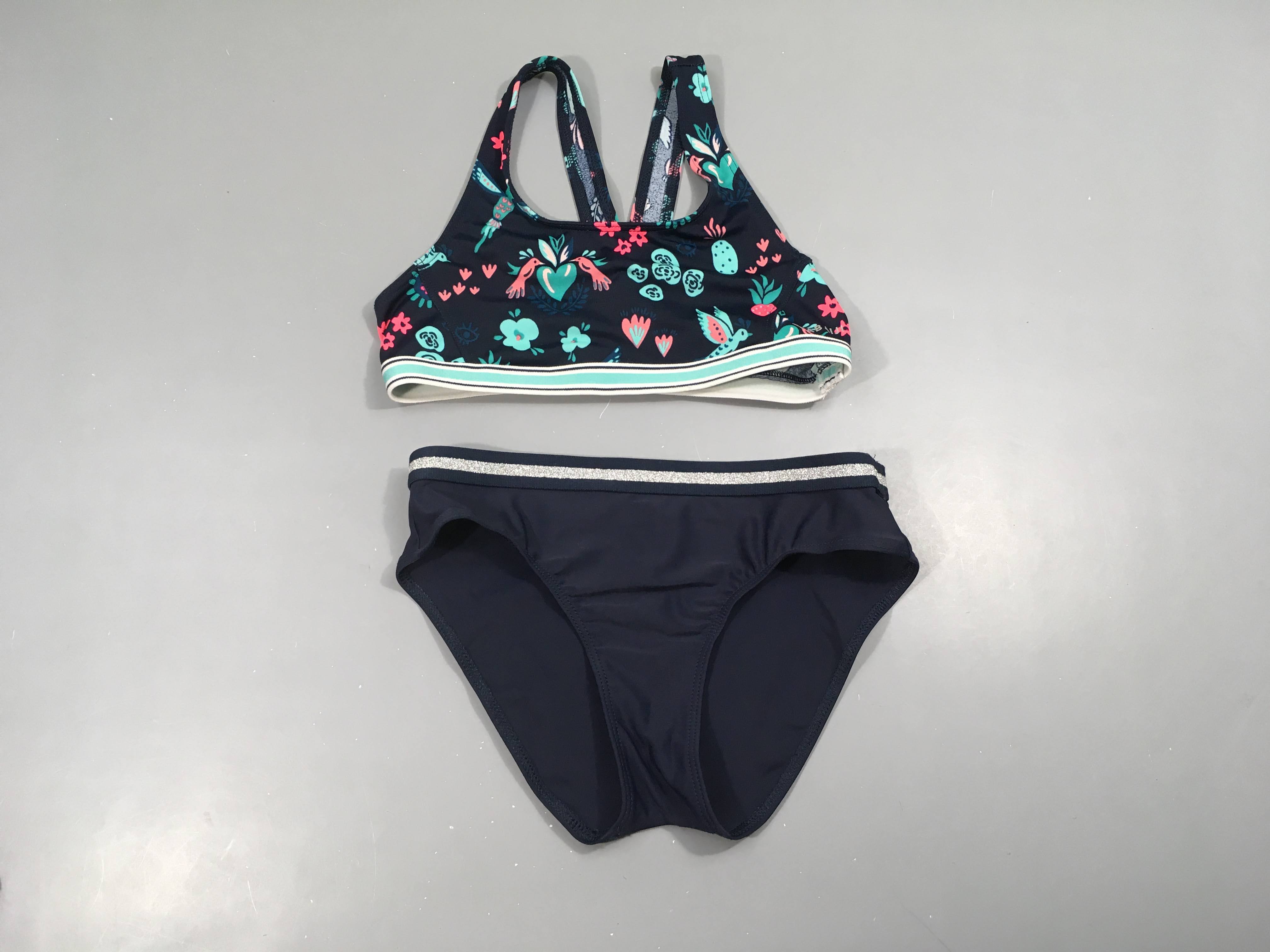 Bikini bleu foncé fleuri rose Nabaiji Taille estimée