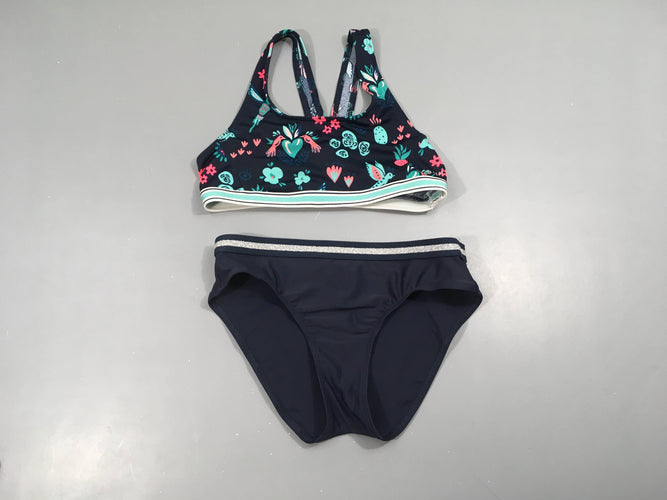 Bikini bleu foncé fleuri rose Nabaiji Taille estimée, moins cher chez Petit Kiwi