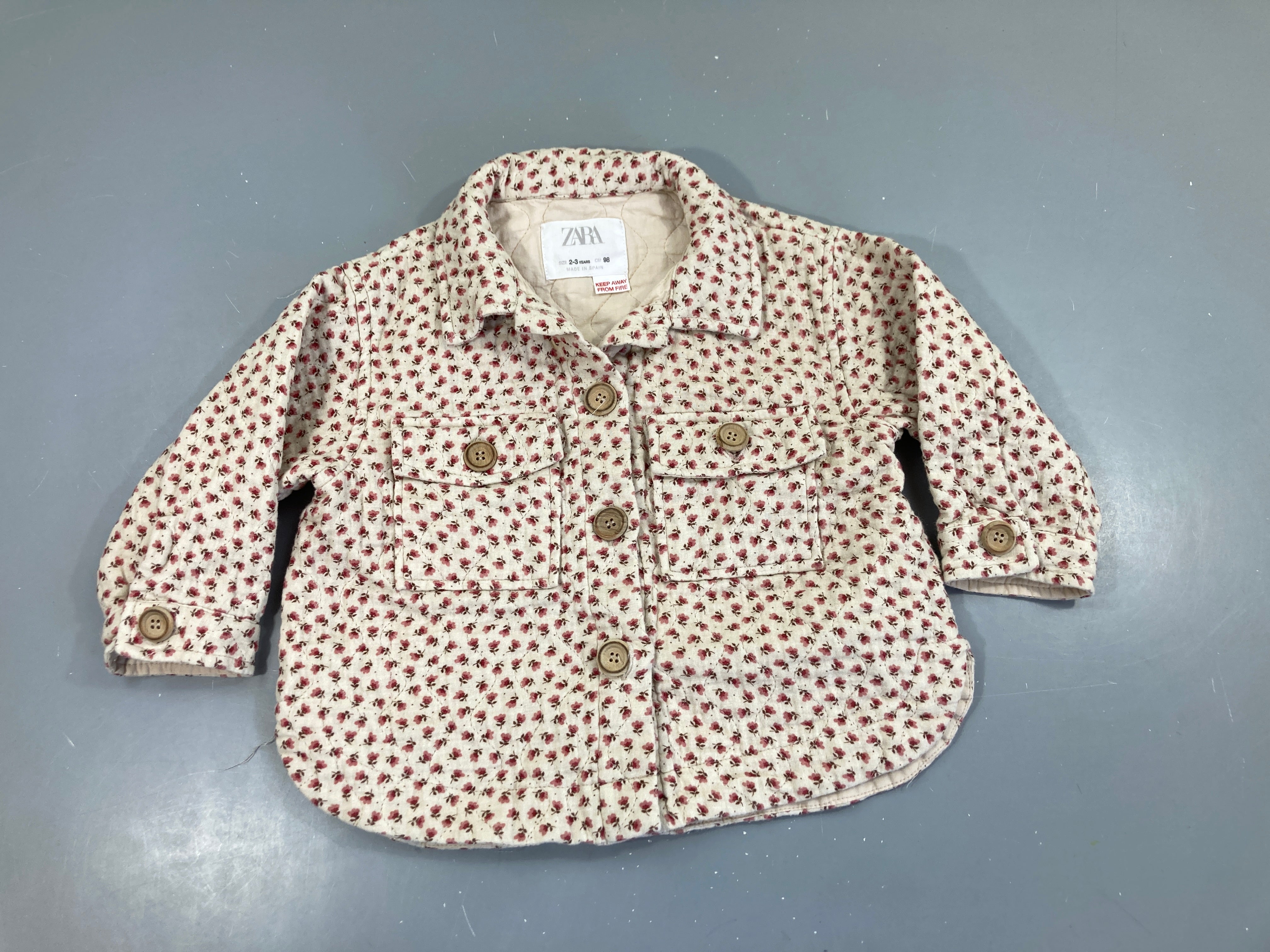 Gilet/veste coton beige fleurs