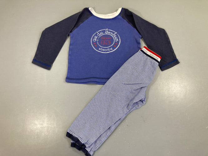 Pyjama 2pcs jersey bleu bonheur, bouloché, moins cher chez Petit Kiwi