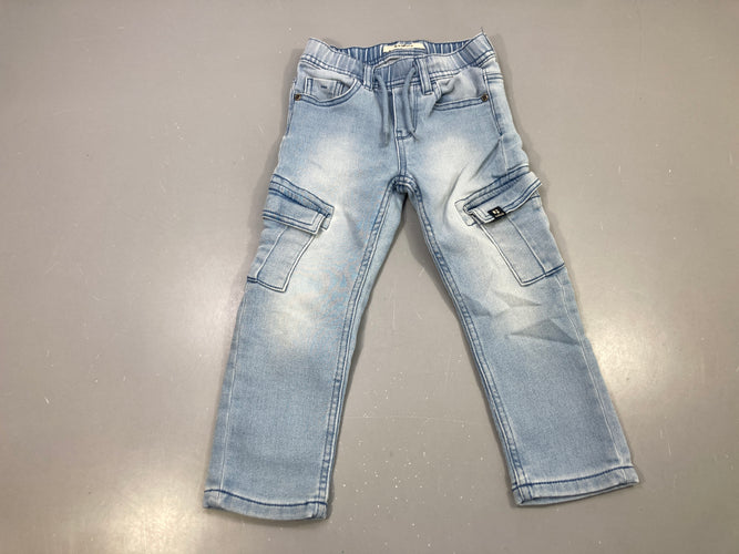 Pantalon jean délavé cargo taille élastique, moins cher chez Petit Kiwi