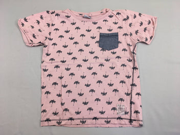 T-shirt m.c rose pâle palmiers poche, légèrement bouloché