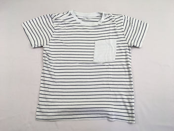 T-shirt m.c blanc rayé bleu foncé poche