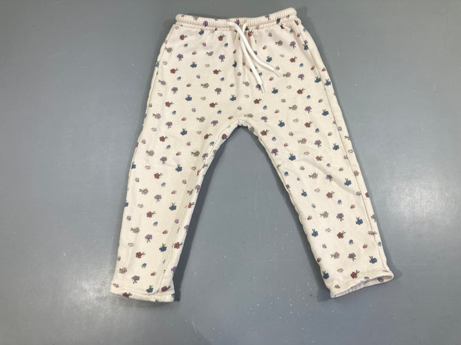 Pantalon molleton écru fleurs, moins cher chez Petit Kiwi