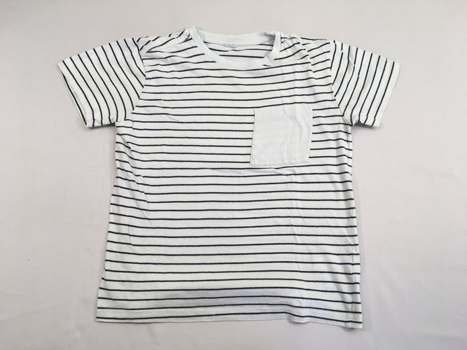 T-shirt m.c blanc rayé bleu foncé poche, moins cher chez Petit Kiwi