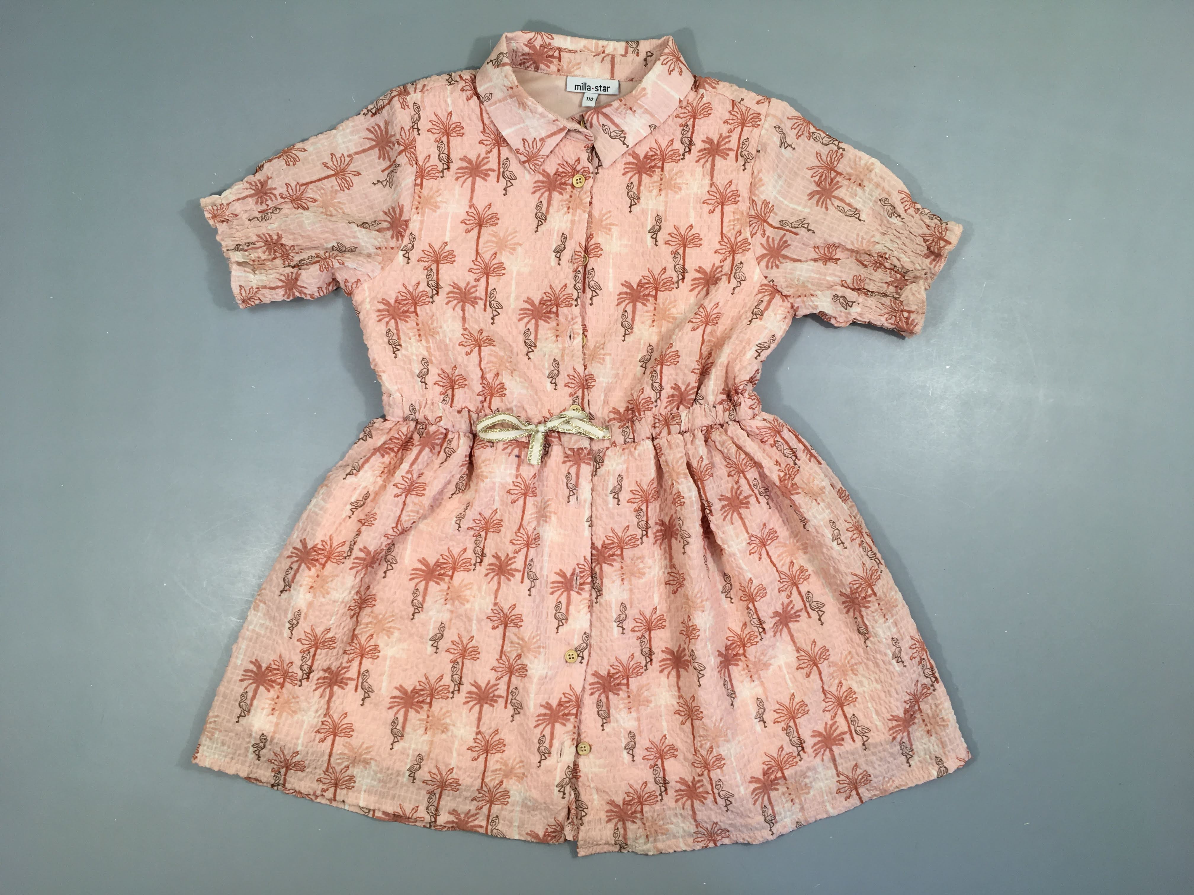 Robe chemise m.c rose palmiers effet texturé mousseline