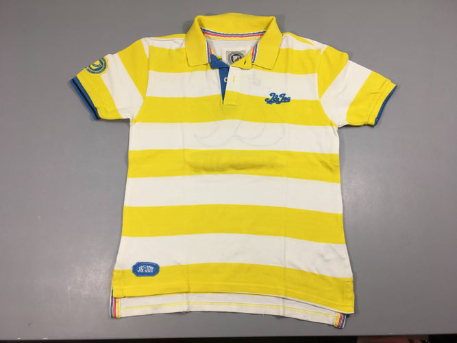 Polo m.c blanc rayé jaune J&Joy, moins cher chez Petit Kiwi