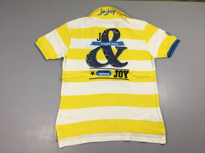 Polo m.c blanc rayé jaune J&Joy, moins cher chez Petit Kiwi